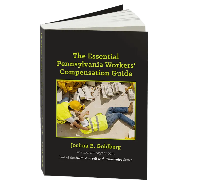 Image: "The Essential Pennsylvania Workers' Compensation Guide" by Joshua B. Goldberg, Esq. In this guide Attorney Goldberg discusses workers compensation in detail including FMLA vs workers compensation.